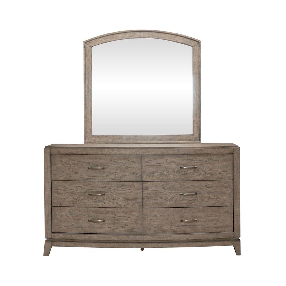 Avalon Dresser & Mirror for Bedroom - Burnished Beige Oak Wood