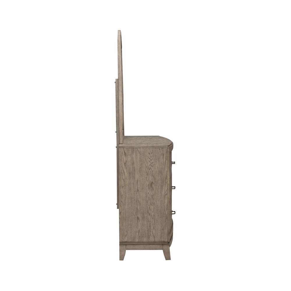 Avalon Dresser & Mirror for Bedroom - Burnished Beige Oak Wood