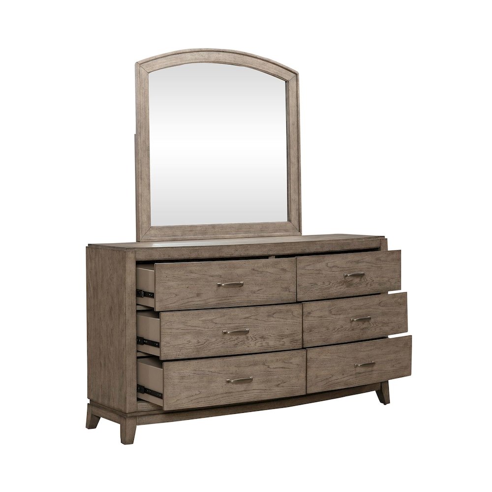 Avalon Dresser & Mirror for Bedroom - Burnished Beige Oak Wood