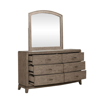 Avalon Dresser & Mirror for Bedroom - Burnished Beige Oak Wood