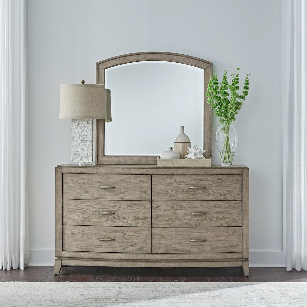 Avalon Dresser & Mirror for Bedroom - Burnished Beige Oak Wood