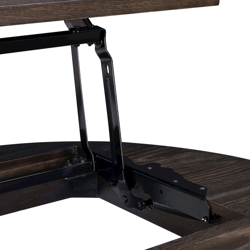Round Lift Top Cocktail Table Bottom Storage Shelf - Peppercorn Oak Wood