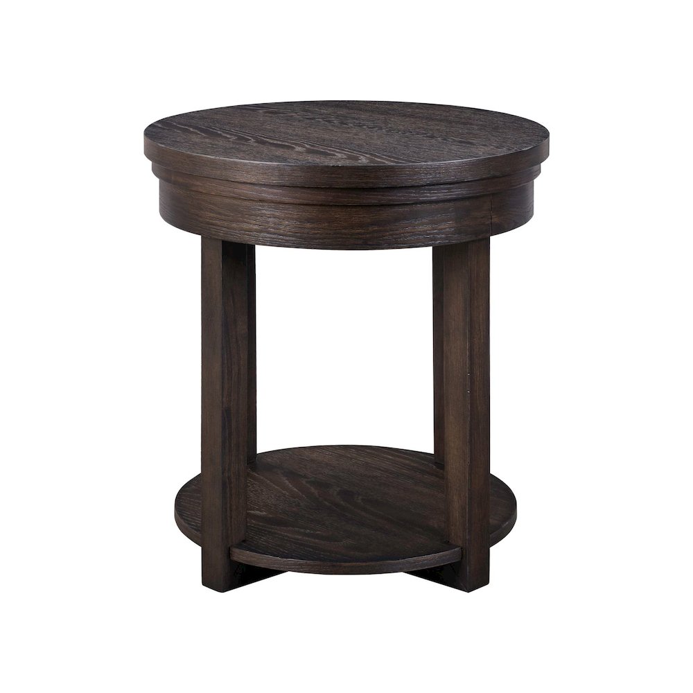 Weston Living Room Round End Table Bottom Storage Shelf - Peppercorn Oak Wood