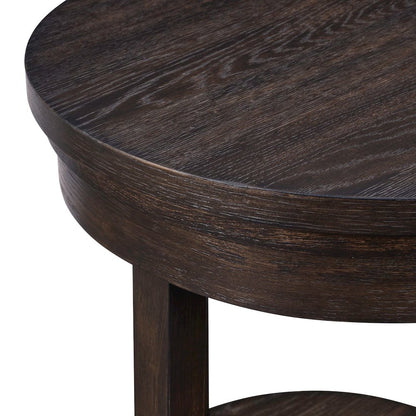 Weston Living Room Round End Table Bottom Storage Shelf - Peppercorn Oak Wood