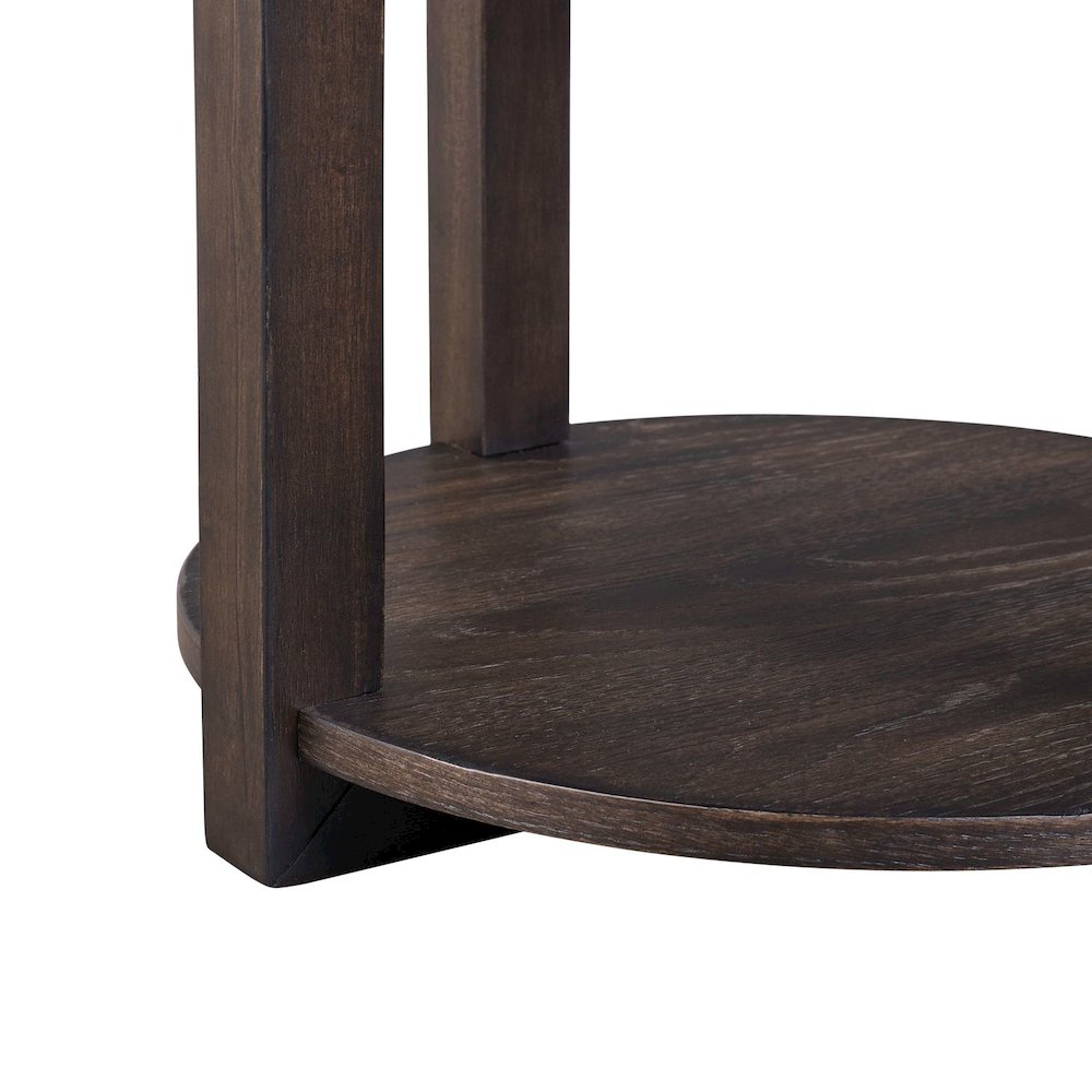 Weston Living Room Round End Table Bottom Storage Shelf - Peppercorn Oak Wood