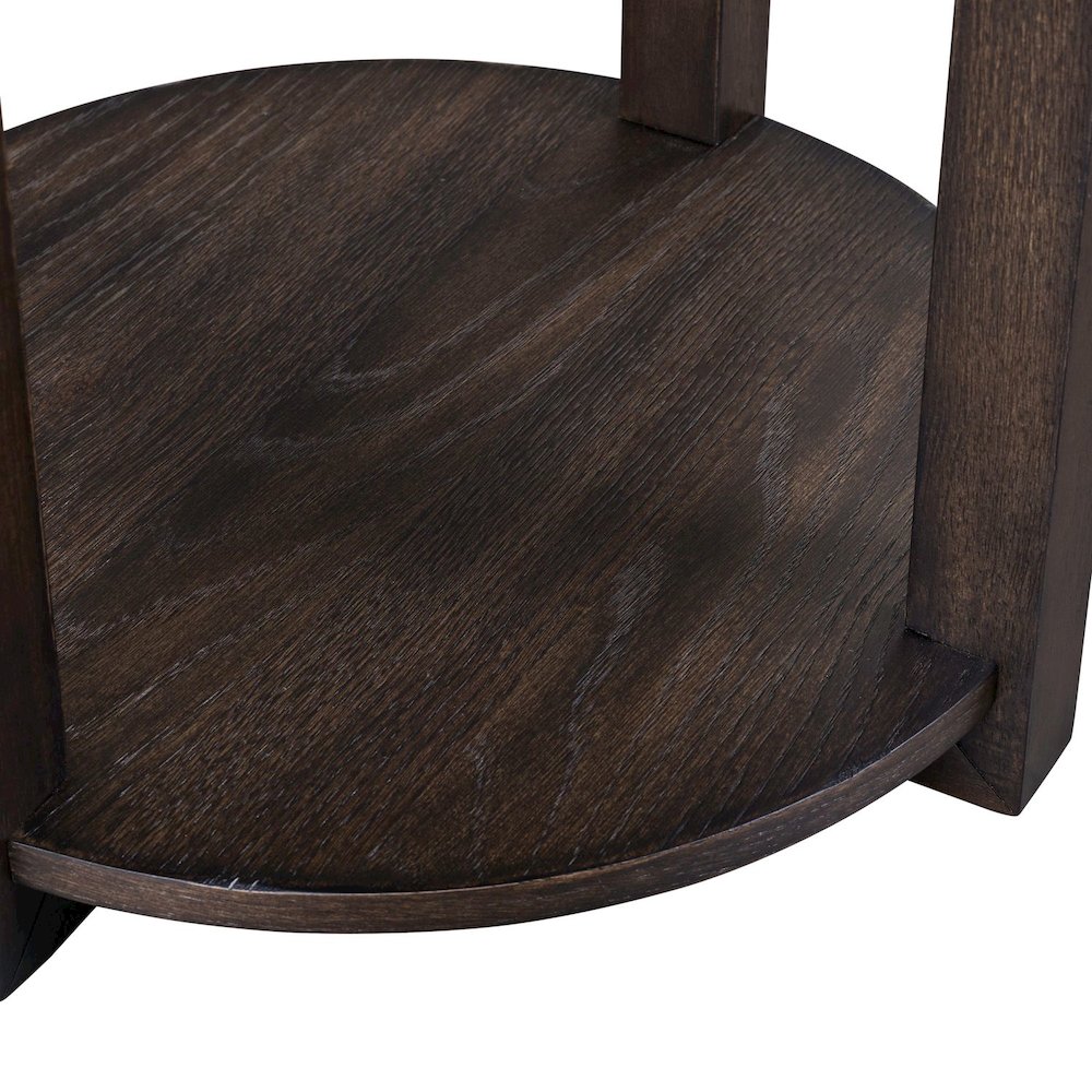 Weston Living Room Round End Table Bottom Storage Shelf - Peppercorn Oak Wood
