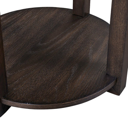 Weston Living Room Round End Table Bottom Storage Shelf - Peppercorn Oak Wood