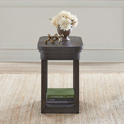 Weston Living Room Chairside Table Bottom Storage Shelf - Peppercorn Oak Wood