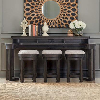 4 Pc Console Table Set - 3 Upholstered Stools, AC USB Charging Station
