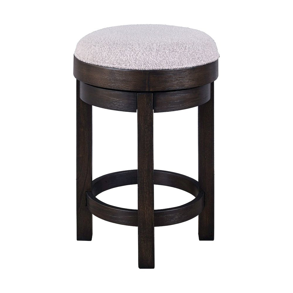 Swivel Console Stool 25" Height  - Peppercorn Oak Wood with Taupe Linen