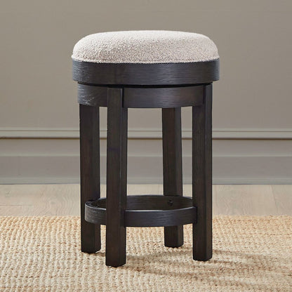 Swivel Console Stool 25" Height  - Peppercorn Oak Wood with Taupe Linen