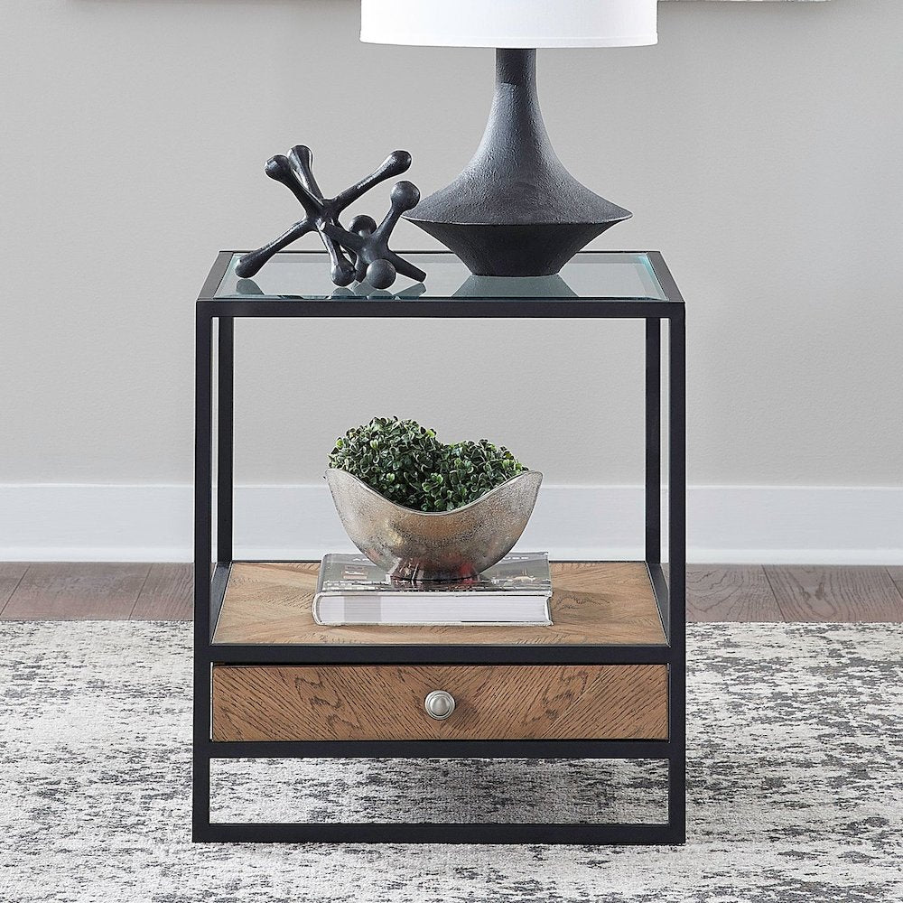 Bedford Drawer End Table for Living Room - Weathered Oak
