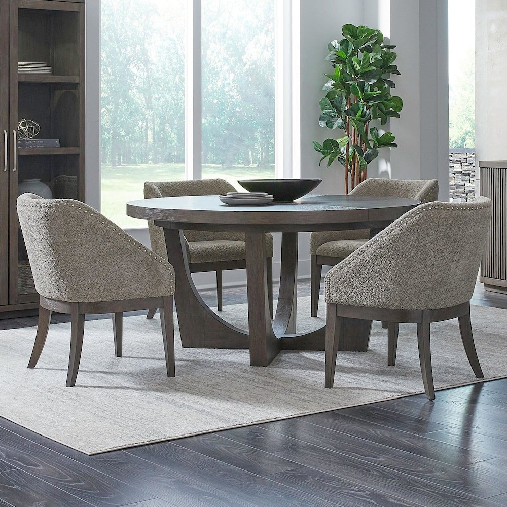 5 Piece Pedestal Table Dining Set with 4 Upholstered Chairs - Satin Espresso