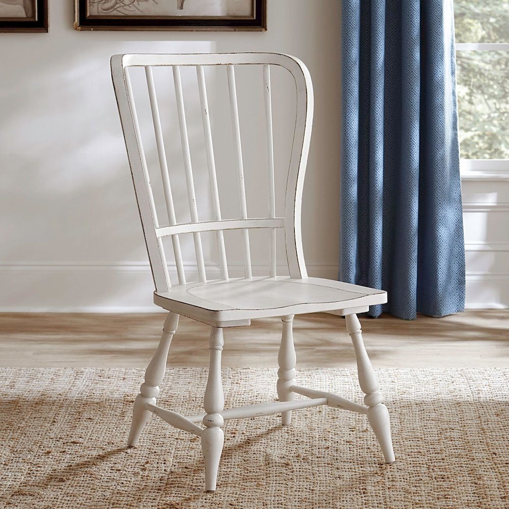Wood Back Side Chair for Dining Room,  Set of 2,  Antique White & Weathered Bark