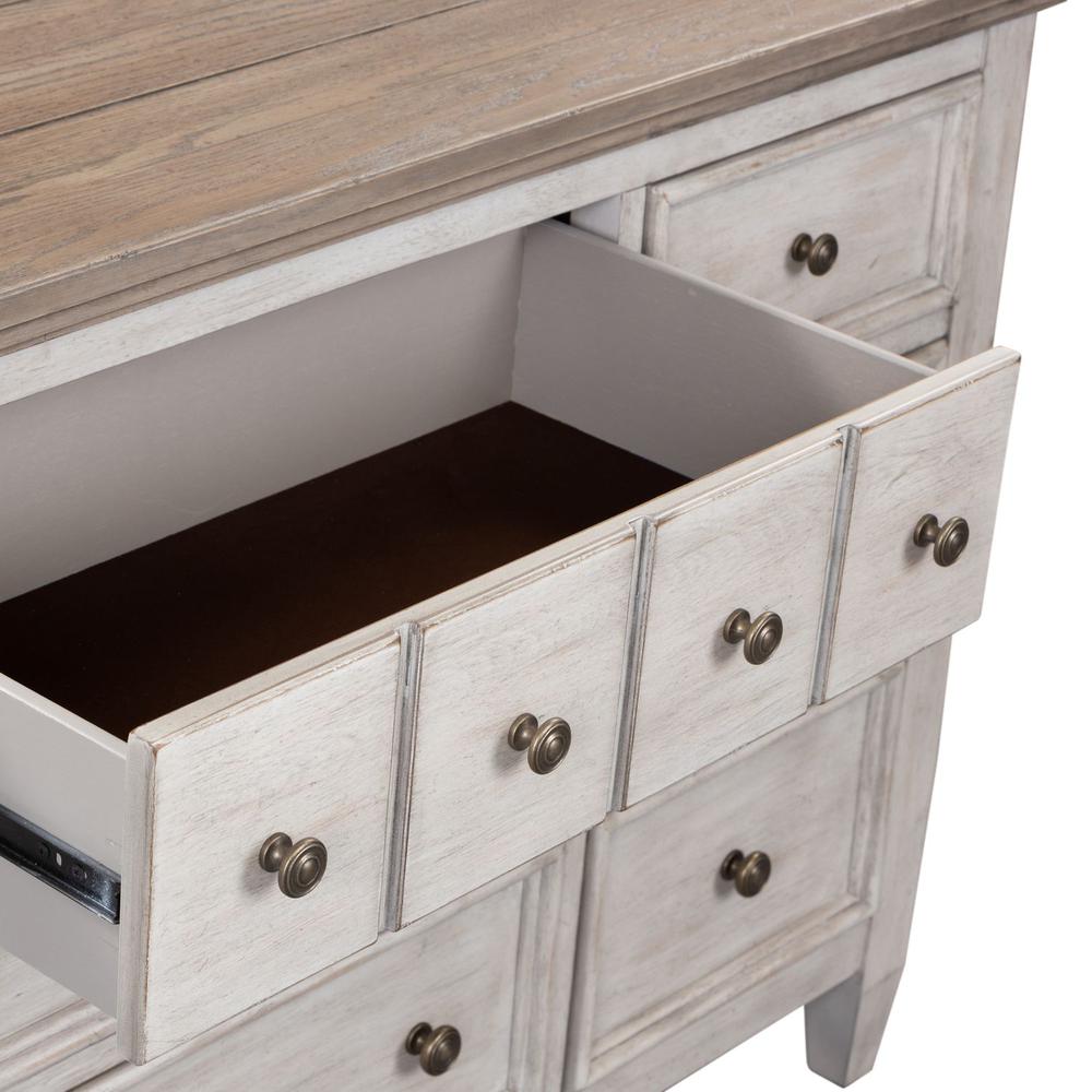 Heartland 9 Drawer Dresser in Antique White w/ Tobacco Top