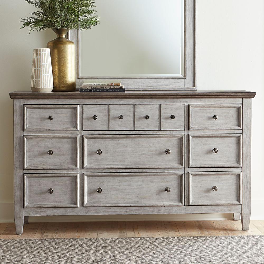 Heartland 9 Drawer Dresser in Antique White w/ Tobacco Top