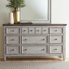 Heartland 9 Drawer Dresser in Antique White w/ Tobacco Top