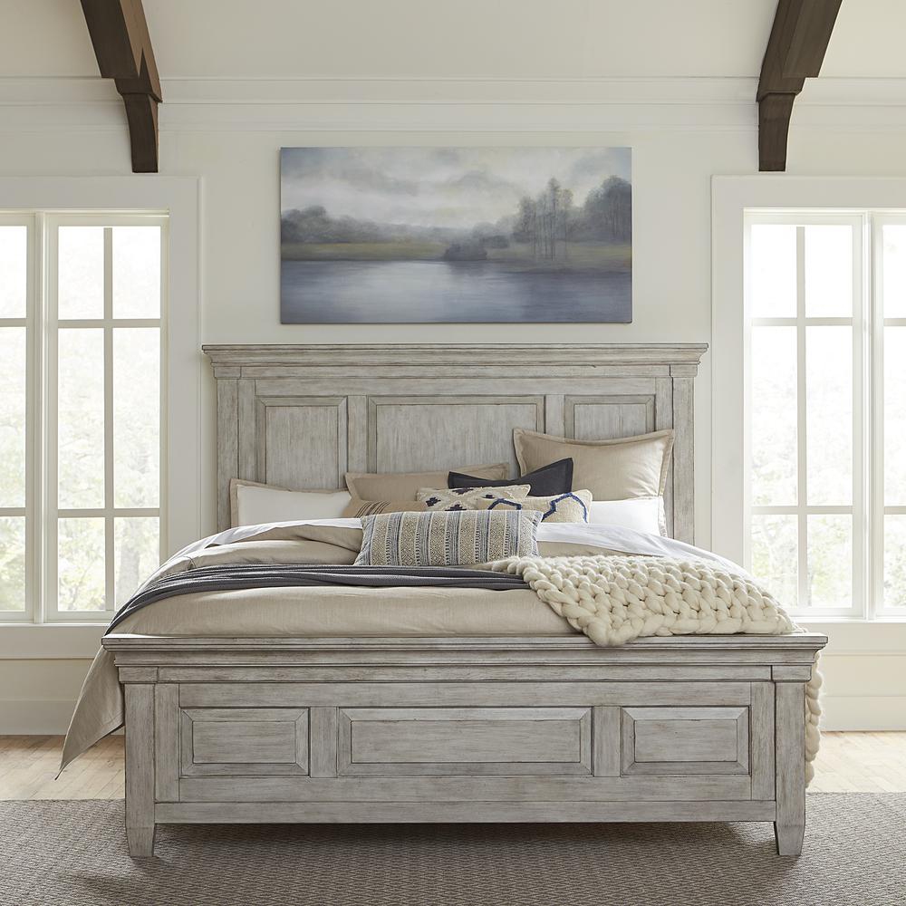 Heartland King Panel Bed in Antique White w/ Tobacco Top