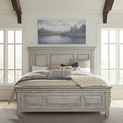 Heartland King Panel Bed in Antique White w/ Tobacco Top