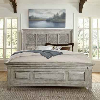 Heartland Optional California King Panel Bed in Antique White w/ Tobacco Top