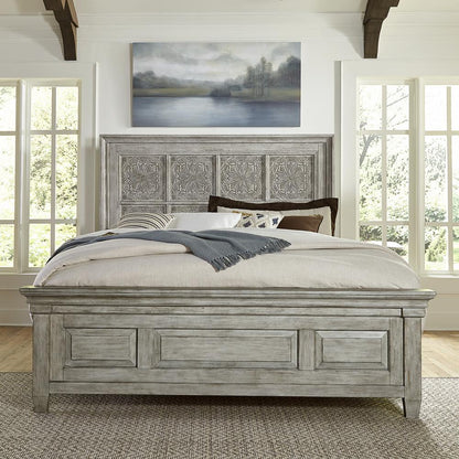 Heartland Optional King Panel Bed in Antique White w/ Tobacco Top