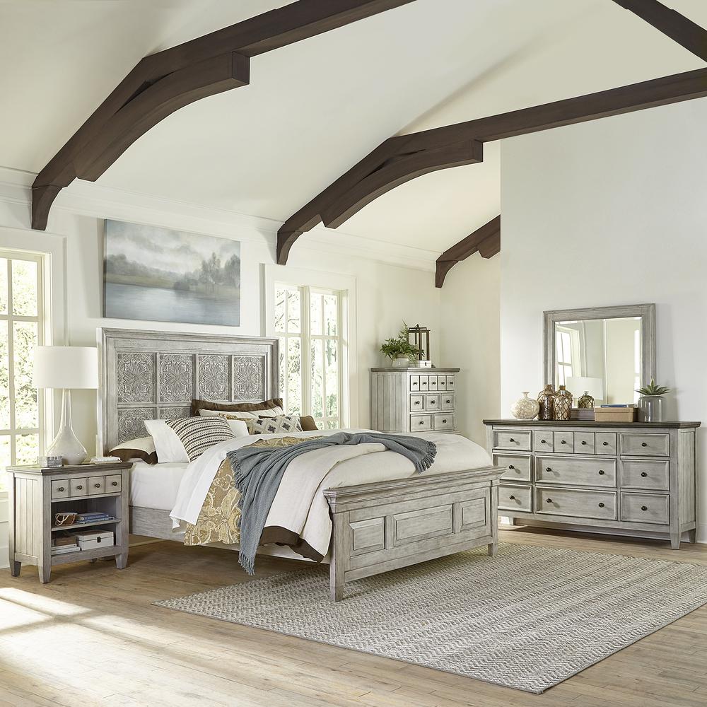 Heartland Optional Queen Panel Bed in Antique White w/ Tobacco Top