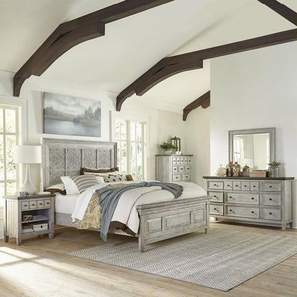 Heartland Optional Queen Panel Bed in Antique White w/ Tobacco Top