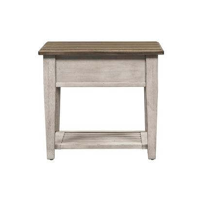 Heartland Drawer End Table in Antique White w/ Tobacco Top