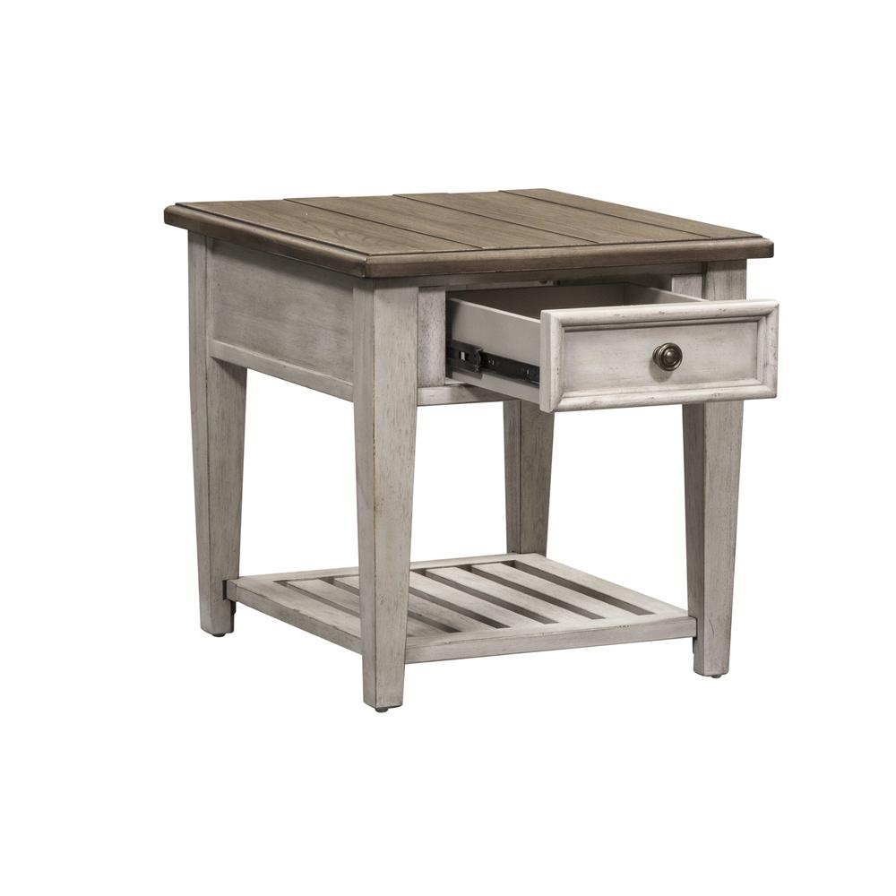 Heartland Drawer End Table in Antique White w/ Tobacco Top