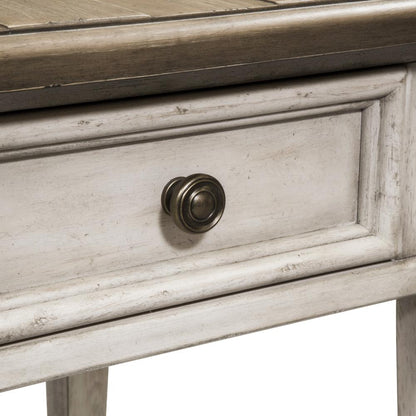 Heartland Drawer End Table in Antique White w/ Tobacco Top