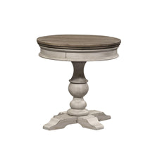 Heartland Round Pedestal Chair Side Table in Antique White w/ Tobacco Top