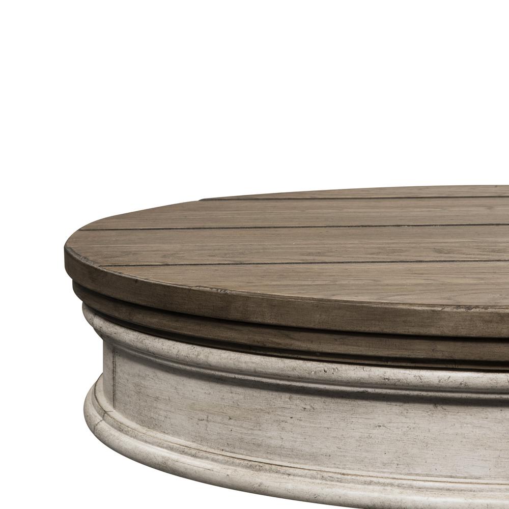 Heartland Round Pedestal Chair Side Table in Antique White w/ Tobacco Top