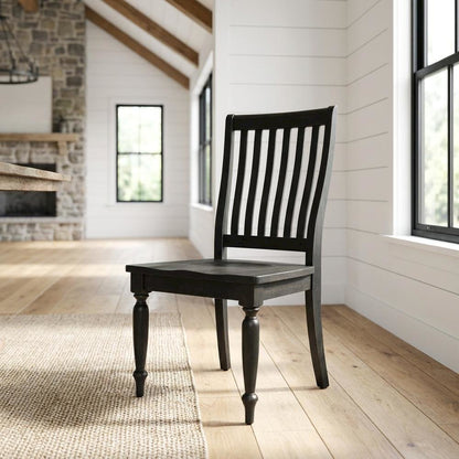 Rubberwood Solid Wood Slat Back Farmhouse Dining Chair for Kitchen Table, Black