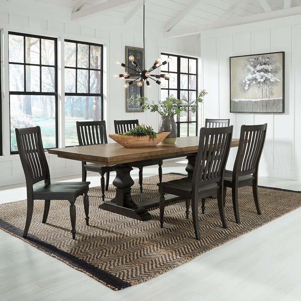 Harvest Home 7 Piece Trestle Table Set in Chalkboard