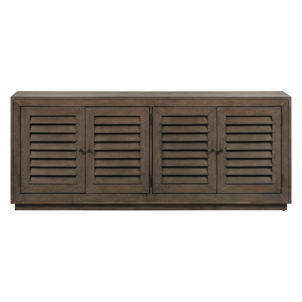 Aspen Sky 78 Inch TV Console, Louvered Doors - Weathered Saddle Brown Oak