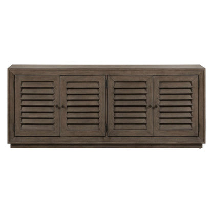 Aspen Sky 78 Inch TV Console, Louvered Doors - Weathered Saddle Brown Oak