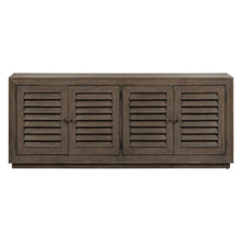 Aspen Sky 78 Inch TV Console, Louvered Doors - Weathered Saddle Brown Oak