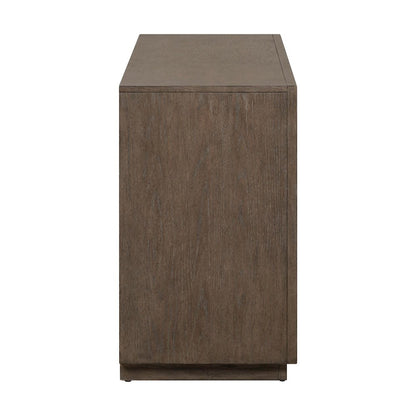 Aspen Sky 78 Inch TV Console, Louvered Doors - Weathered Saddle Brown Oak