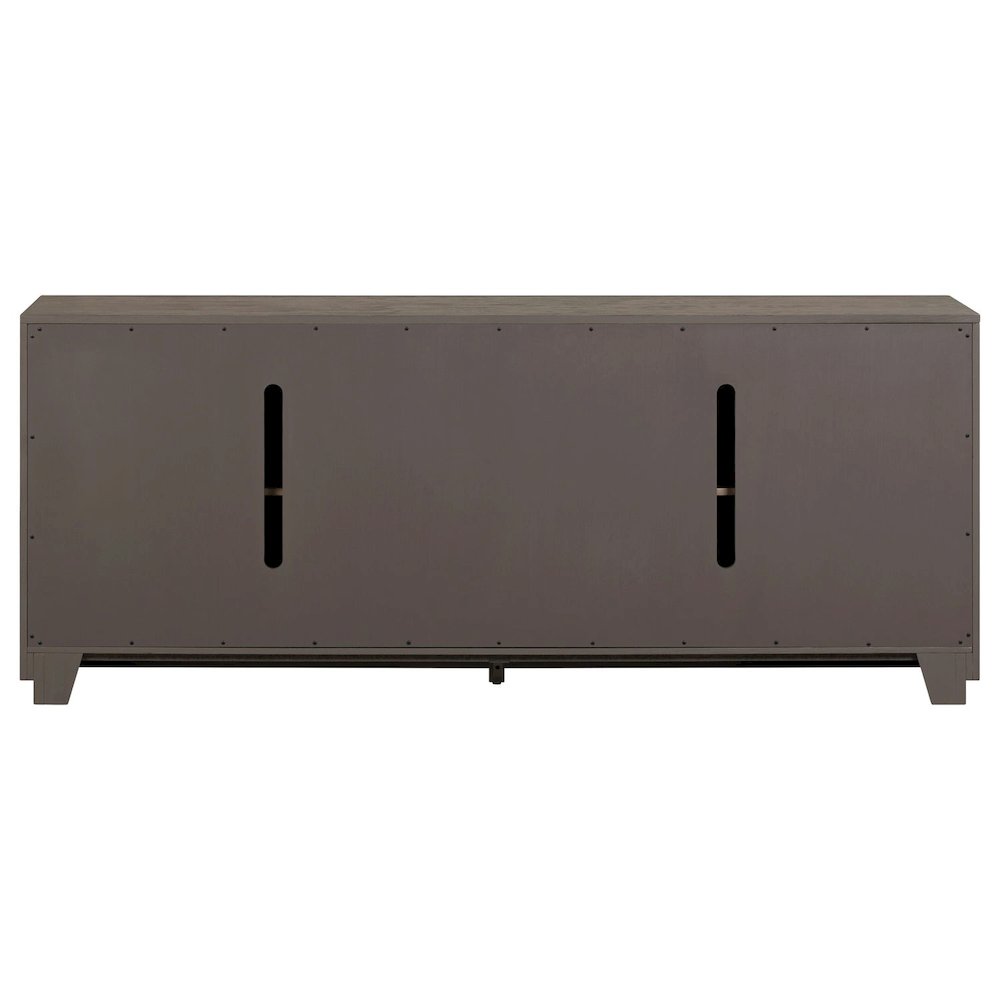 Aspen Sky 78 Inch TV Console, Louvered Doors - Weathered Saddle Brown Oak