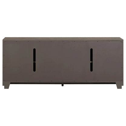 Aspen Sky 78 Inch TV Console, Louvered Doors - Weathered Saddle Brown Oak