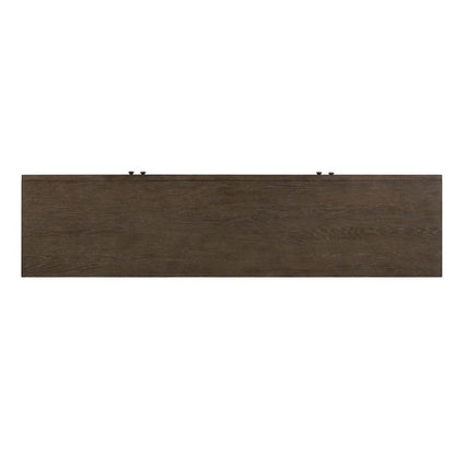 Aspen Sky 78 Inch TV Console, Louvered Doors - Weathered Saddle Brown Oak