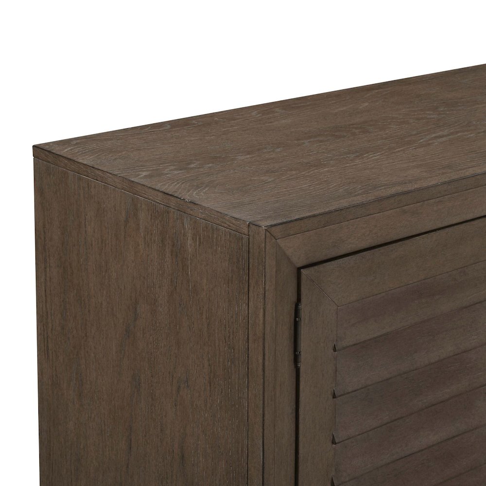Aspen Sky 78 Inch TV Console, Louvered Doors - Weathered Saddle Brown Oak