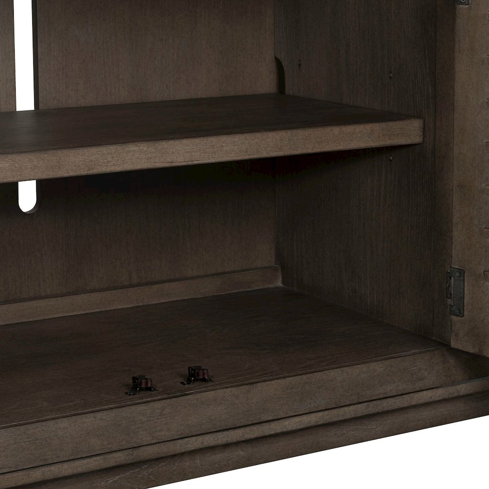 Aspen Sky 78 Inch TV Console, Louvered Doors - Weathered Saddle Brown Oak