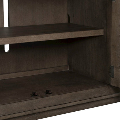 Aspen Sky 78 Inch TV Console, Louvered Doors - Weathered Saddle Brown Oak