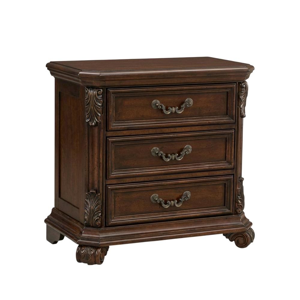 Cognac Nightstand with 3 Drawers and Traditional Style