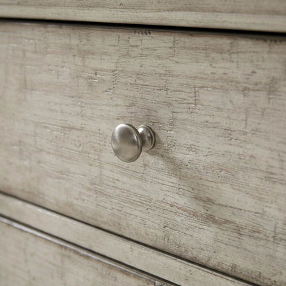 White Finish Nightstand with Charging Station and Weathered Linen Touch