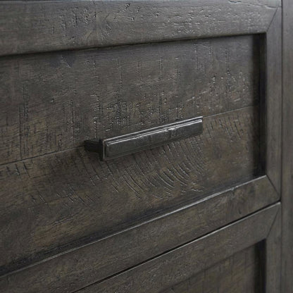 Rustic Nightstand in Rock Beaten Brown with Saw Cuts for Bedroom Decor