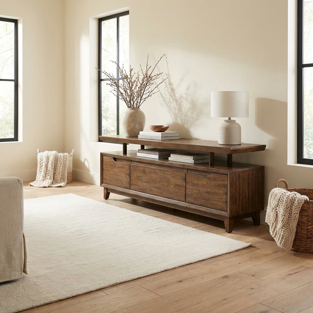 Bronze Spice TV Console with Solid and Manufactured Wood, Contemporary Style