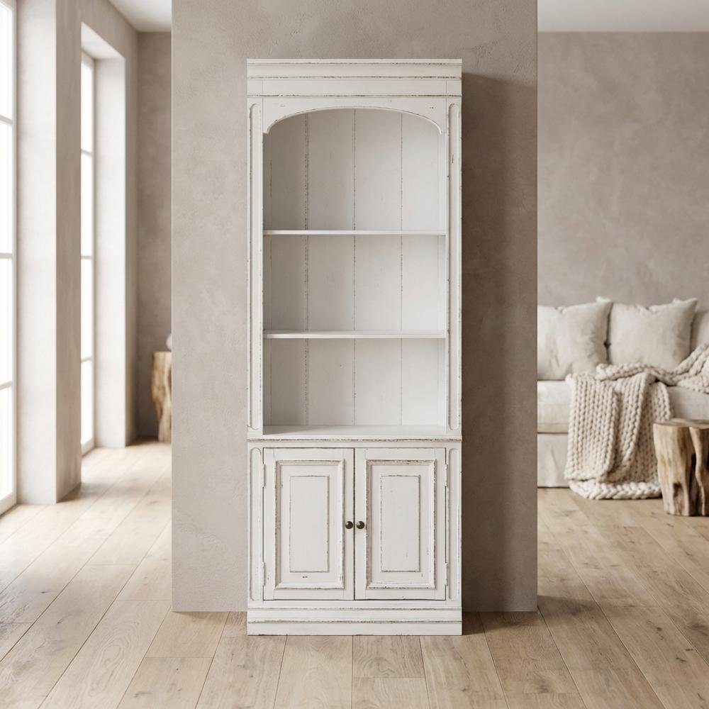 Antique White Bunching Bookcase With Rubberwood And Veneers For Office Storage