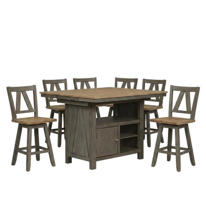 Rustic 7-Piece Dining Table Set in Rubberwood Solids and Veneers